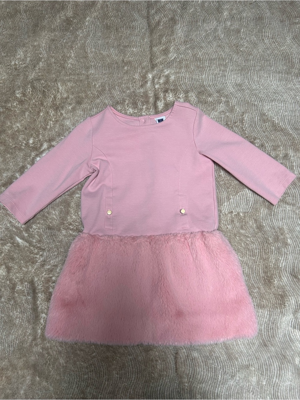 Janie and Jack Light Pink Faux-Fur Hem Dress